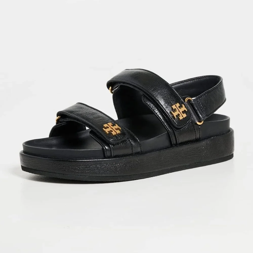 Tory Burch Women’s Kira Two Band Sport Sandals – Perfect Black, Size 8 New